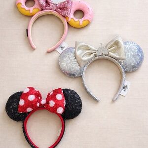 Sequin Minnie Ear Headband Bundle - Black/Red, Silver/Gold, Pink/Yellow